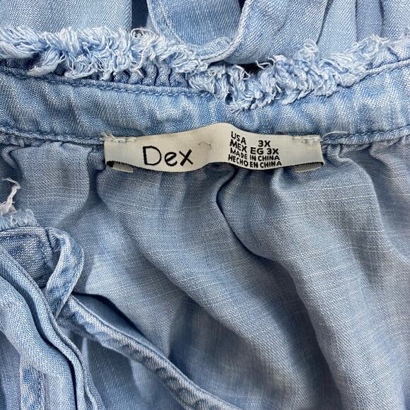 Dex Chambray Dress 3X Short Sleeve Western Cowgirl Ruffle Raw Hem Neckline Soft - Picture 4 of 8